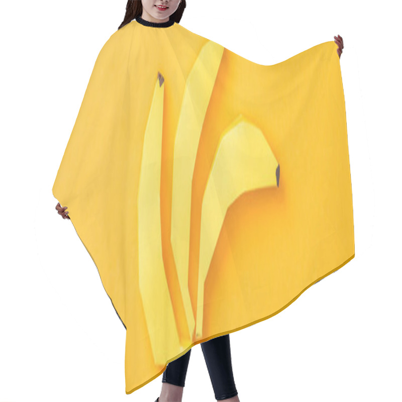 Personality  Panoramic Shot Of Yellow Paper Bananas Isolated On Orange Hair Cutting Cape