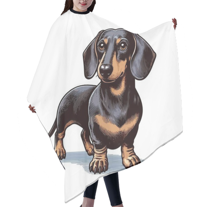 Personality  Dachshund Dog Hand Drawn Vector Illustration Graphic Asset Hair Cutting Cape