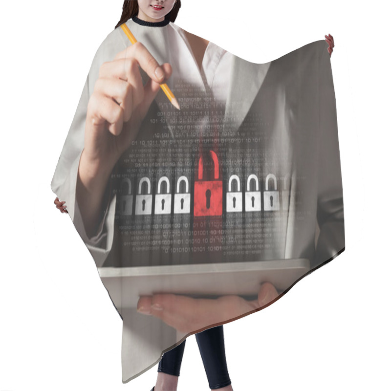 Personality  Businesswoman Holding Tablet Pc Hair Cutting Cape