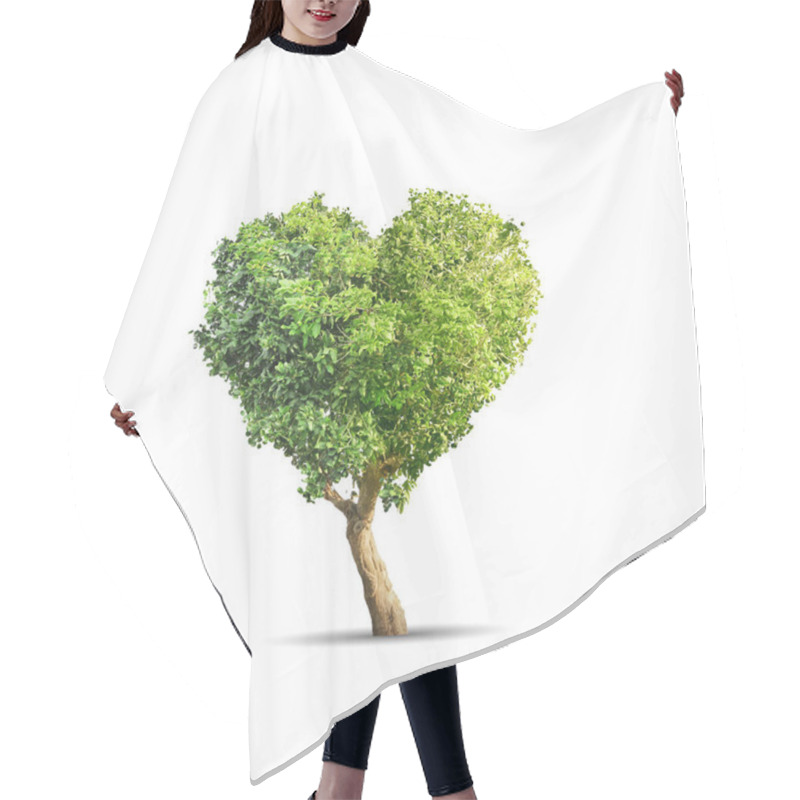 Personality  Green Tree Shaped In Heart Isolated Over Blue Background Hair Cutting Cape