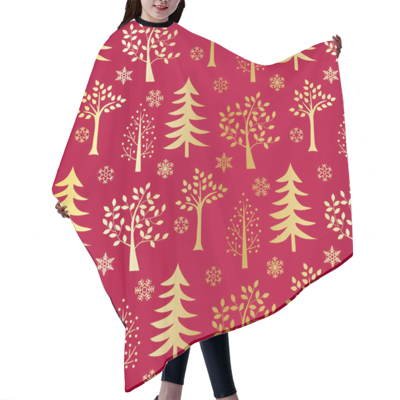 Personality  Christmas Trees On Red Background Hair Cutting Cape