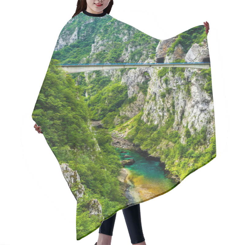 Personality  Bridge Between Mountains Above Beautiful Piva River In Piva Canyon In Montenegro Hair Cutting Cape