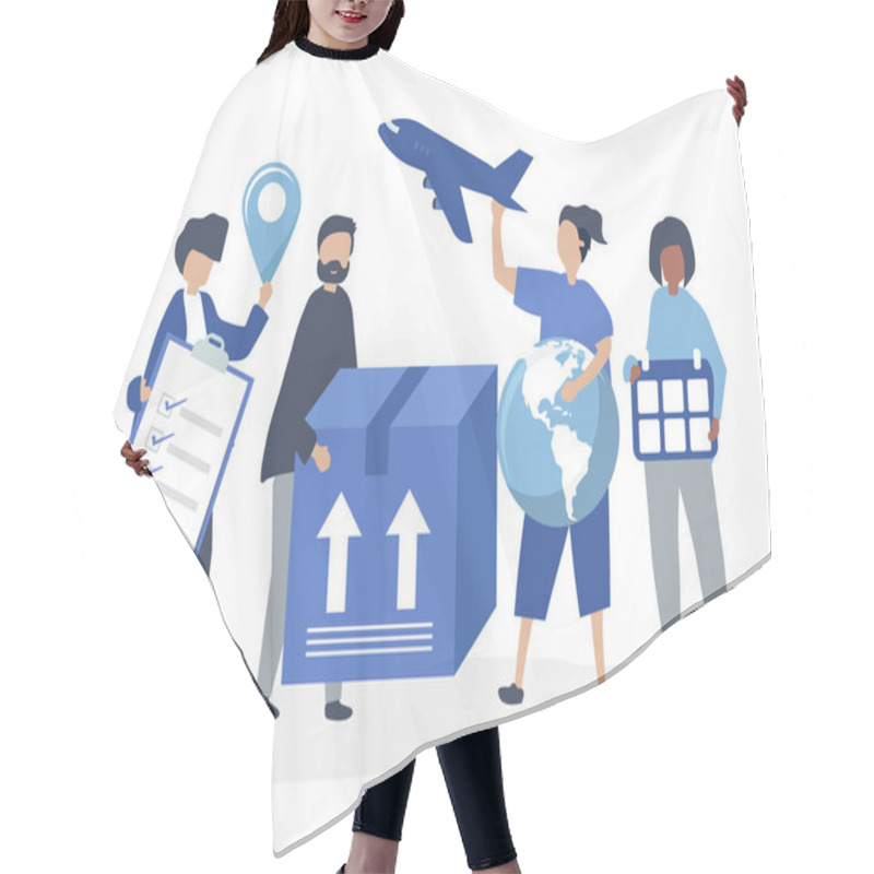 Personality  Character Illustration Of People With Packages For Shipment Hair Cutting Cape