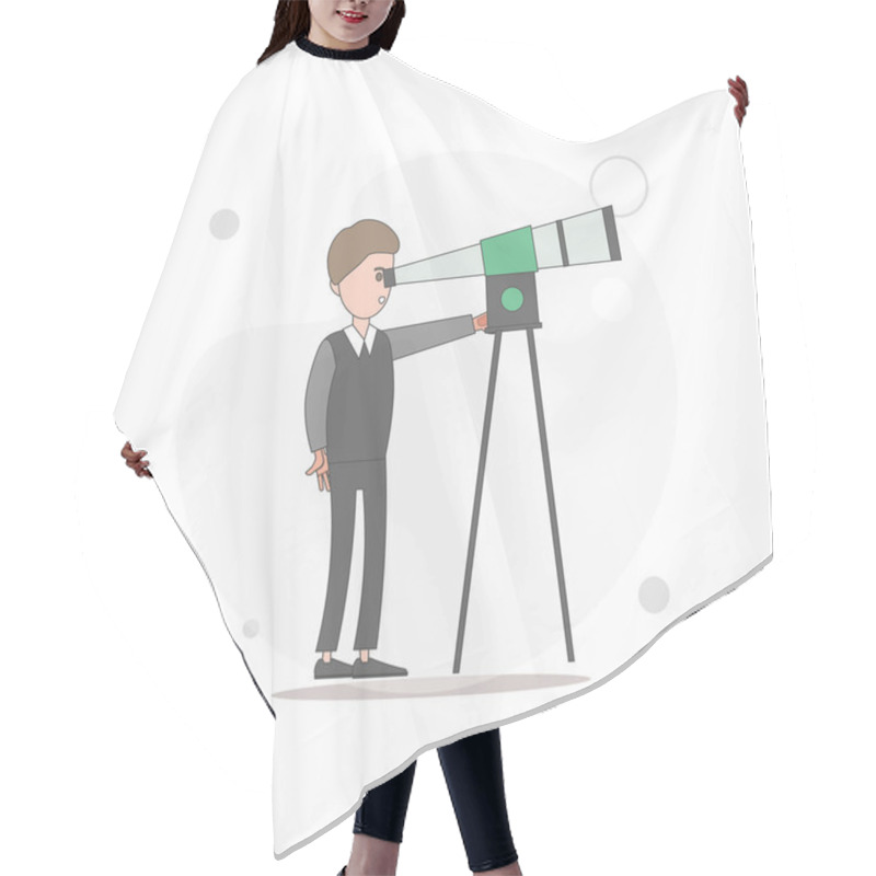 Personality  Man Looking Through Telescope Vector Flat Illustration On White Hair Cutting Cape