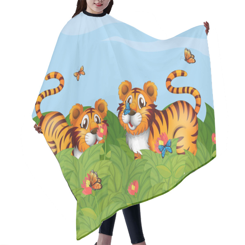 Personality  Two Tigers Playing In The Garden Hair Cutting Cape