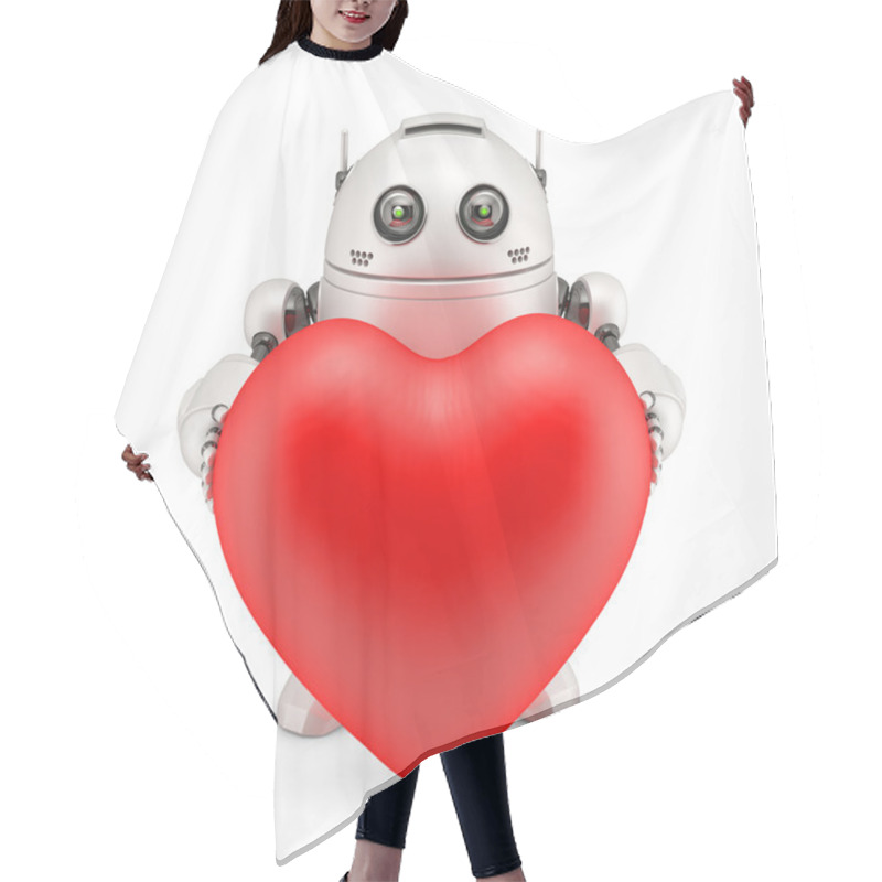 Personality  Robot Holding A Red Heart Hair Cutting Cape