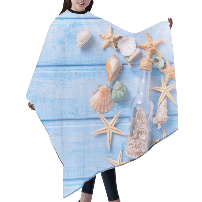 Personality  Marine Items On Blue Wood Hair Cutting Cape