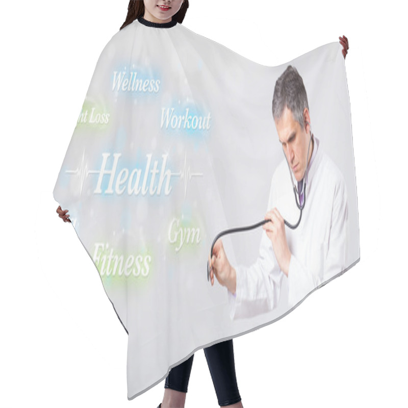 Personality  Clinical Doctor Pointing To Health And Fitness Collection Of Wor Hair Cutting Cape