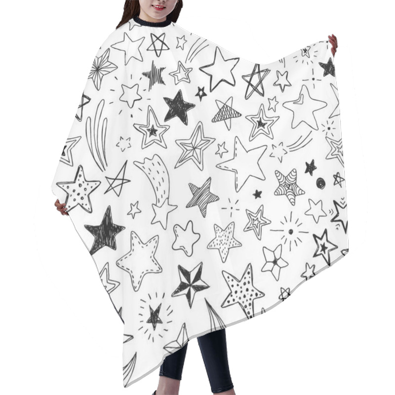 Personality  Beautiful Seamless Pattern Hand Drawn Doodle Stars Black And White Isolated On Background Hair Cutting Cape