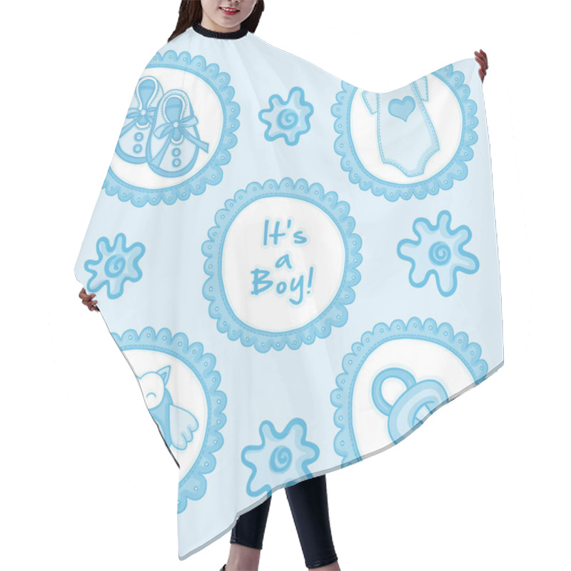 Personality  Blue Illustration For A Baby Boy Announcement Hair Cutting Cape