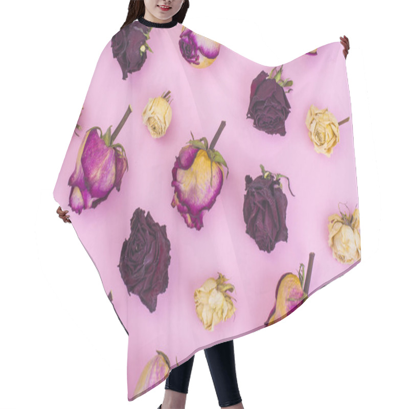 Personality  Abstract Collage And Background Of Dried Rose Flowers On Pastel Hair Cutting Cape