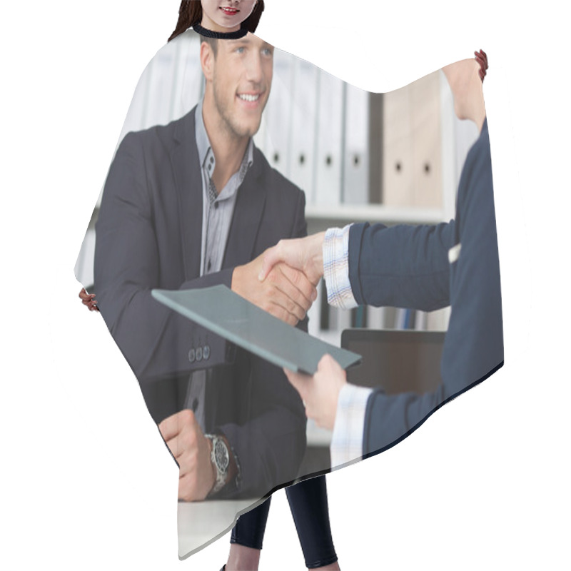 Personality  Handshake While Job Interviewing Hair Cutting Cape