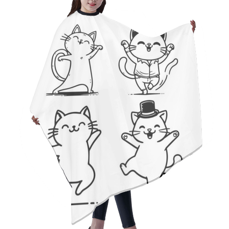 Personality  Set Of Cute Cat Hand Drawn Vector Hair Cutting Cape