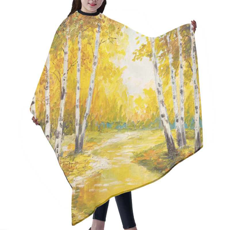 Personality  Oil Painting Landscape - Autumn Forest Near The River, Orange Leaves Hair Cutting Cape