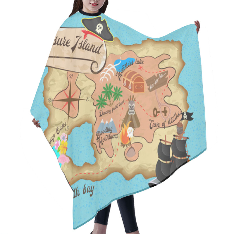 Personality  Map Of Treasure Island For Pirate Quest  Hair Cutting Cape