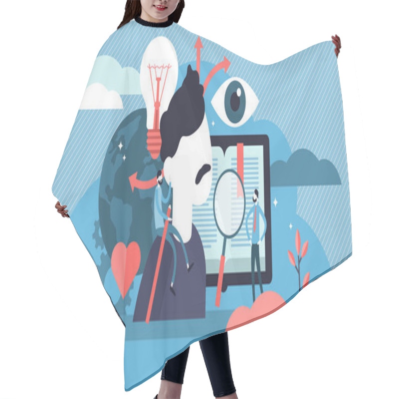 Personality  Cognition Vector Illustration. Flat Tiny Mental Learning Persons Concept. Hair Cutting Cape