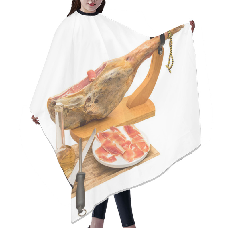 Personality  Spanish Serrano Ham On The Leg With Wood Holder - Isolated Hair Cutting Cape