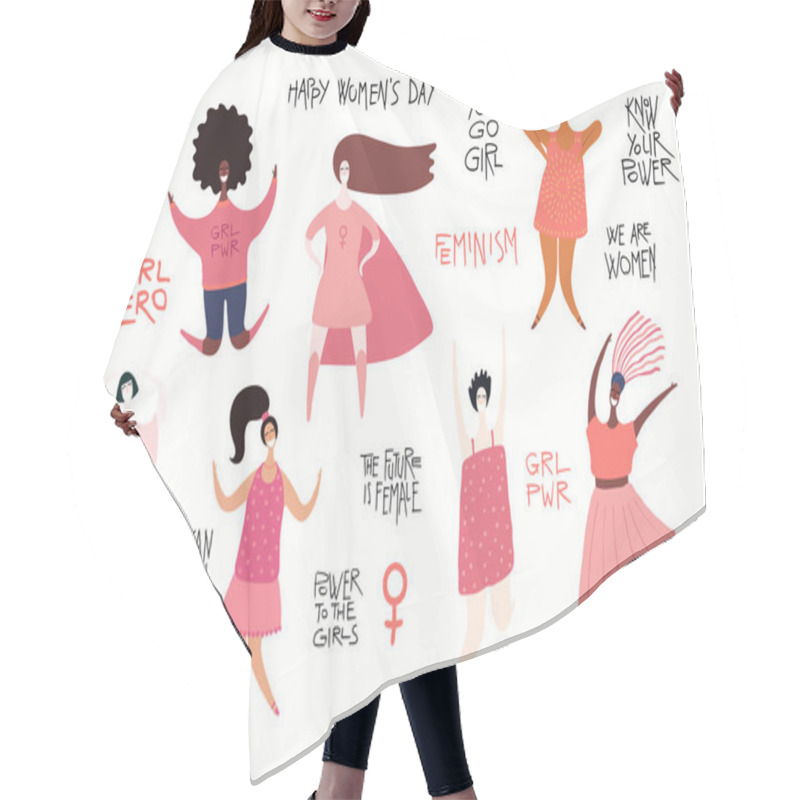 Personality  Set Of Diverse Women With Quotes About Girl Power, Hand Drawn Vector Illustration, Concept For Feminism And Women Day  Hair Cutting Cape