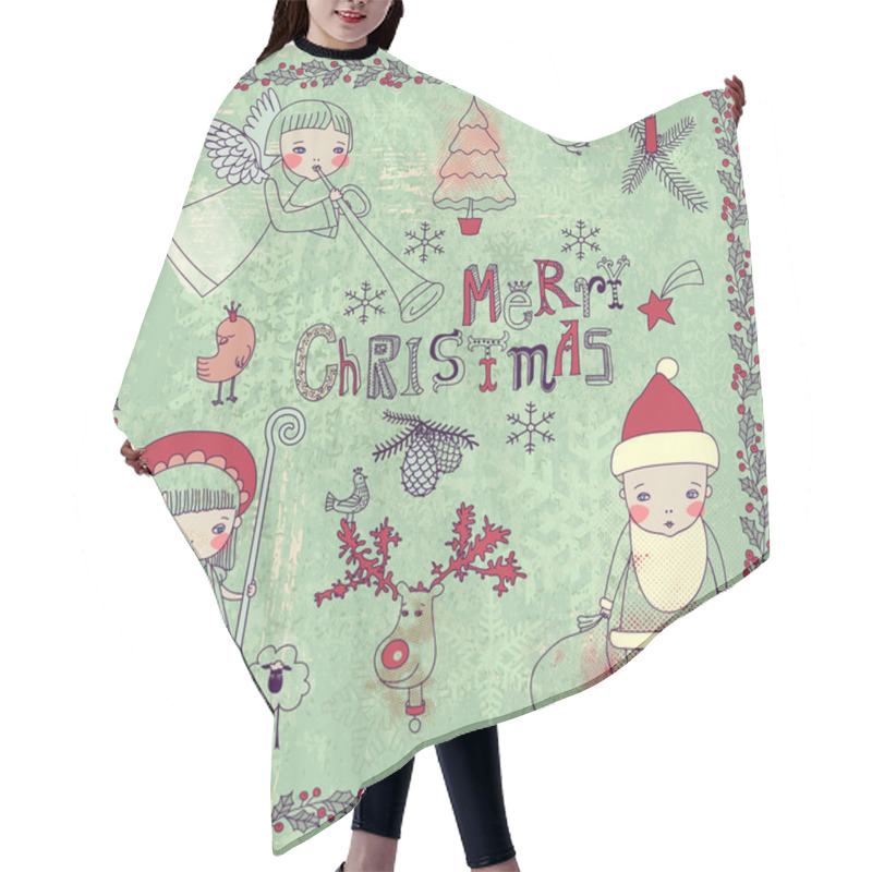 Personality  Set Of Christmas And New Years Doodles And Drawings Hair Cutting Cape