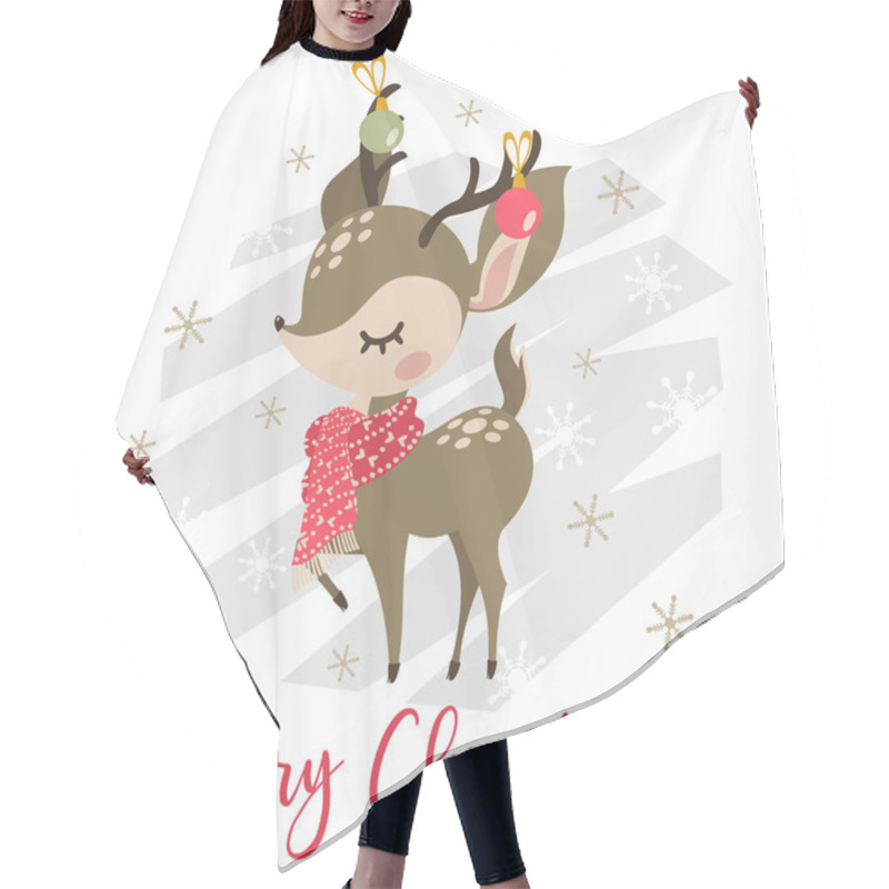 Personality  Vector New Year Card. Cute Deer, Snowflakes Hair Cutting Cape