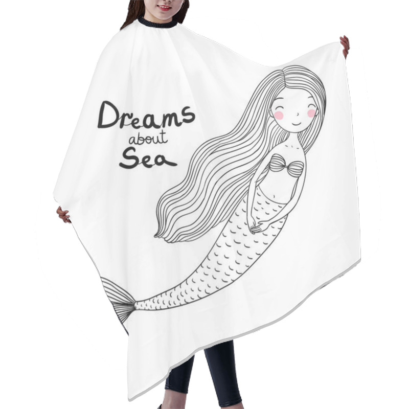 Personality  Beautiful Cute Cartoon Mermaid With Long Hair. Siren. Sea Theme. Hair Cutting Cape