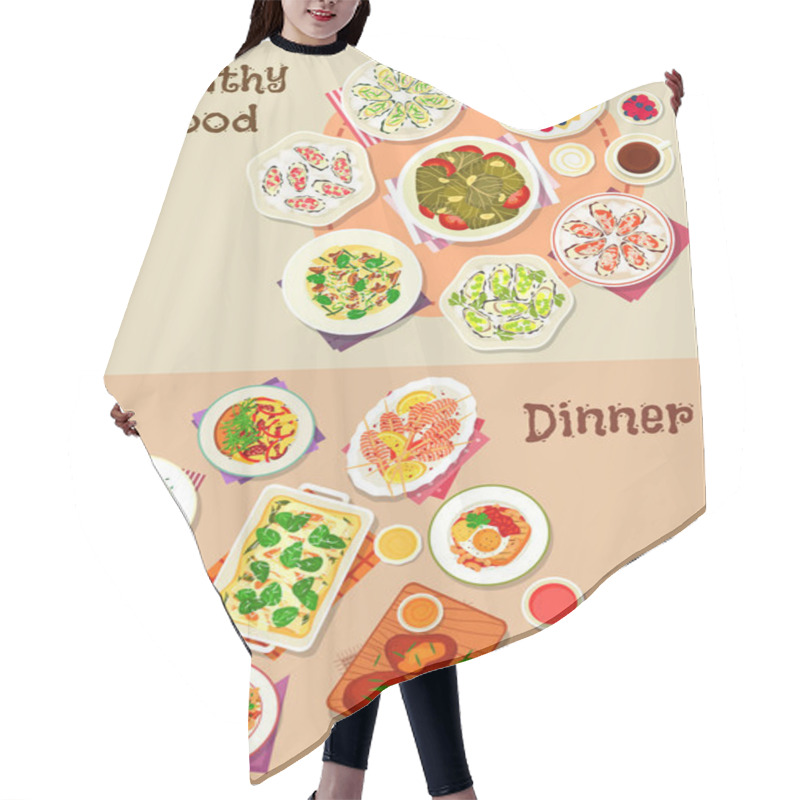 Personality  Tasty Dinner Dishes Icon Set For Food Theme Design Hair Cutting Cape