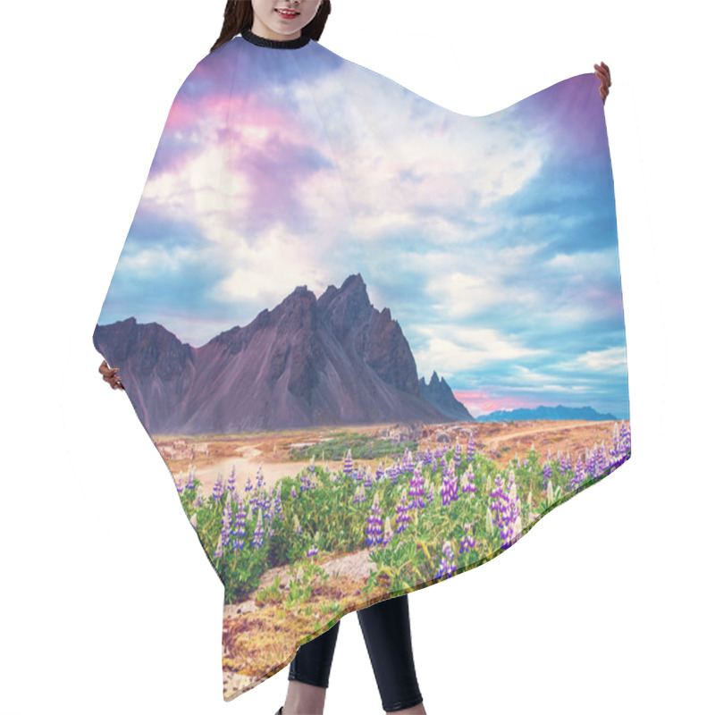 Personality  Fantastic Dramatic Landscape With Flowers Of Lupine In The Backg Hair Cutting Cape