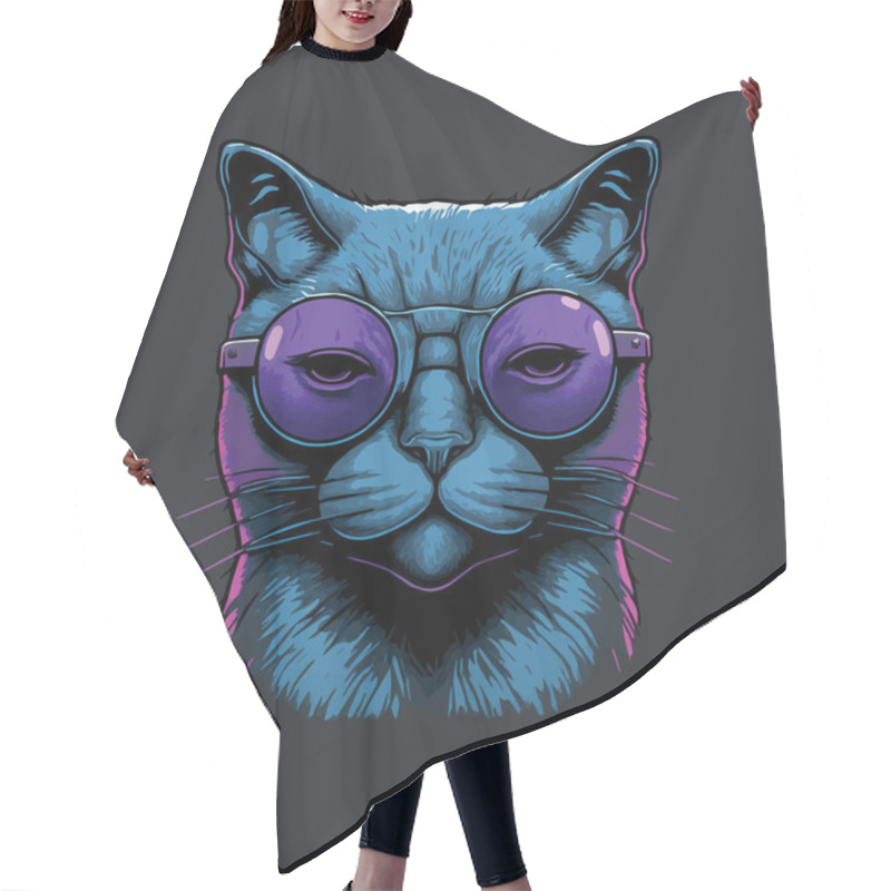 Personality  Flat Cute Smiling Cat Face Vector Illustration Kitten Portrait Head Shot Cartoon Hair Cutting Cape