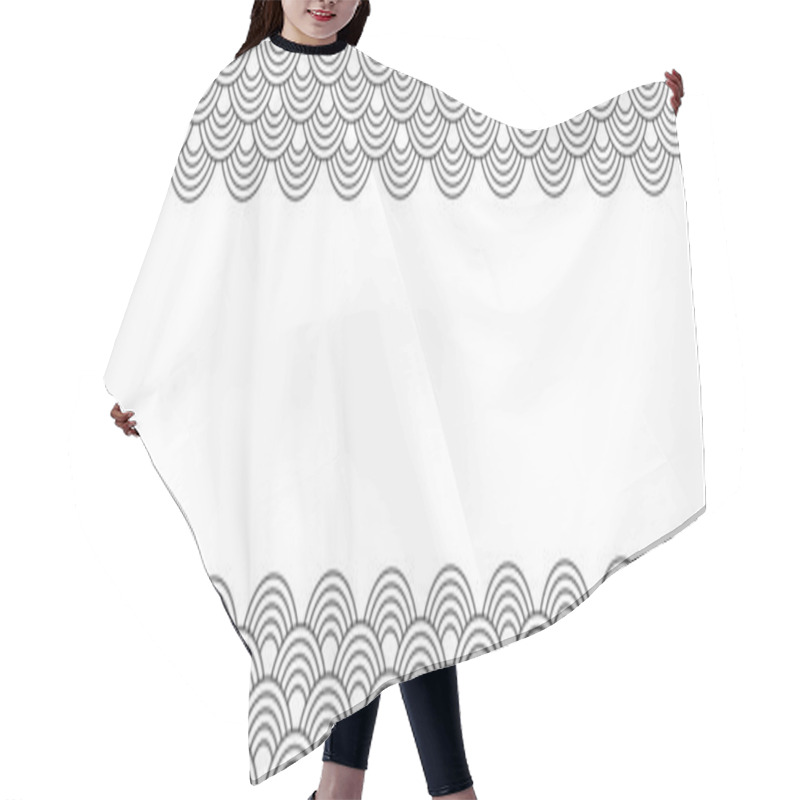 Personality  Top And Bottom Borders With Japanese Seigaiha Pattern And Empty Space. Black And White Scallops Print. Fish Squama Or Dragon Scale. Simple Geometric Background. Vector Graphic Illustration. Hair Cutting Cape