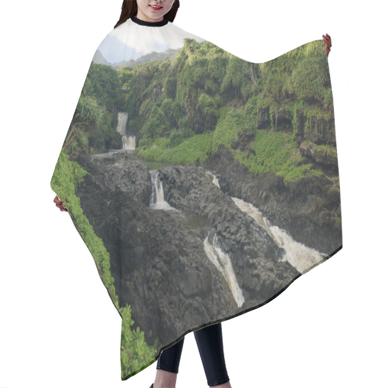 Personality  Dramatic Series Of Waterfalls Of Ohe'o Gulch Cascading Down A Rocky Under A Bridge, In Haleakala National Park, Kipahula, Maui, Hawaii, USA. High Quality Photo Hair Cutting Cape