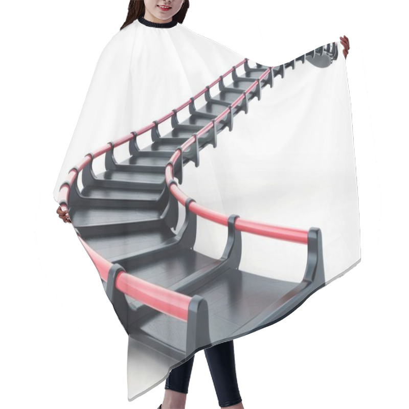 Personality  A Modern, Abstract Spiral Staircase With Sleek Black And Red Design, Symbolizing Movement And Innovation. Hair Cutting Cape