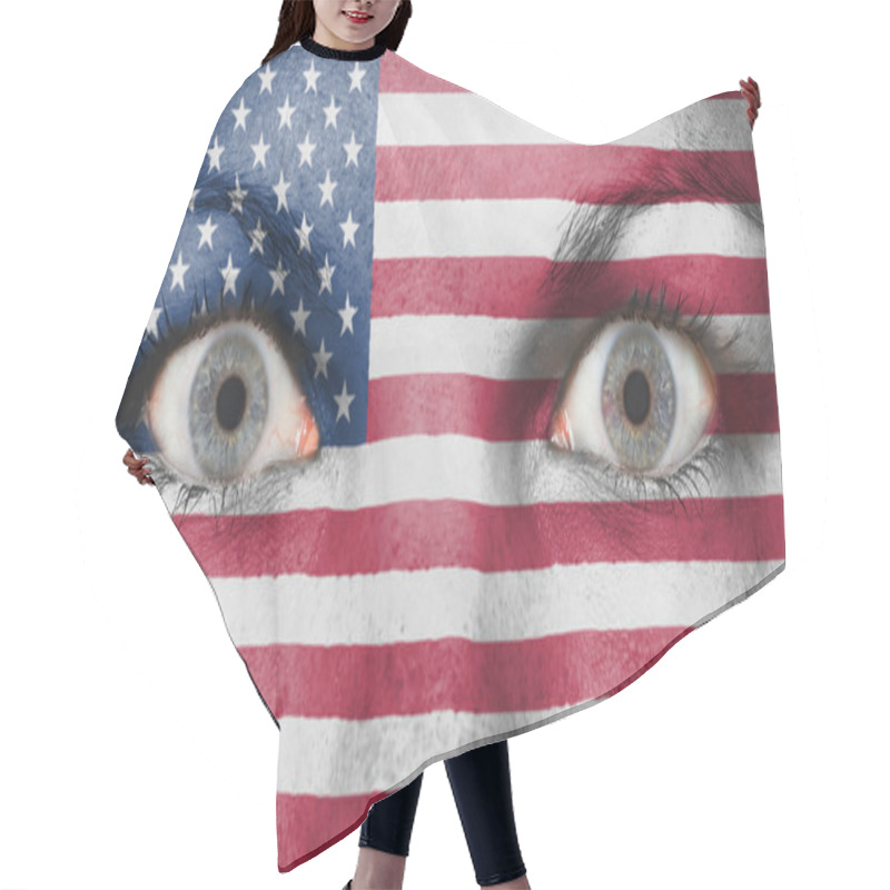 Personality  Close Up Of Eyes With Flag Hair Cutting Cape