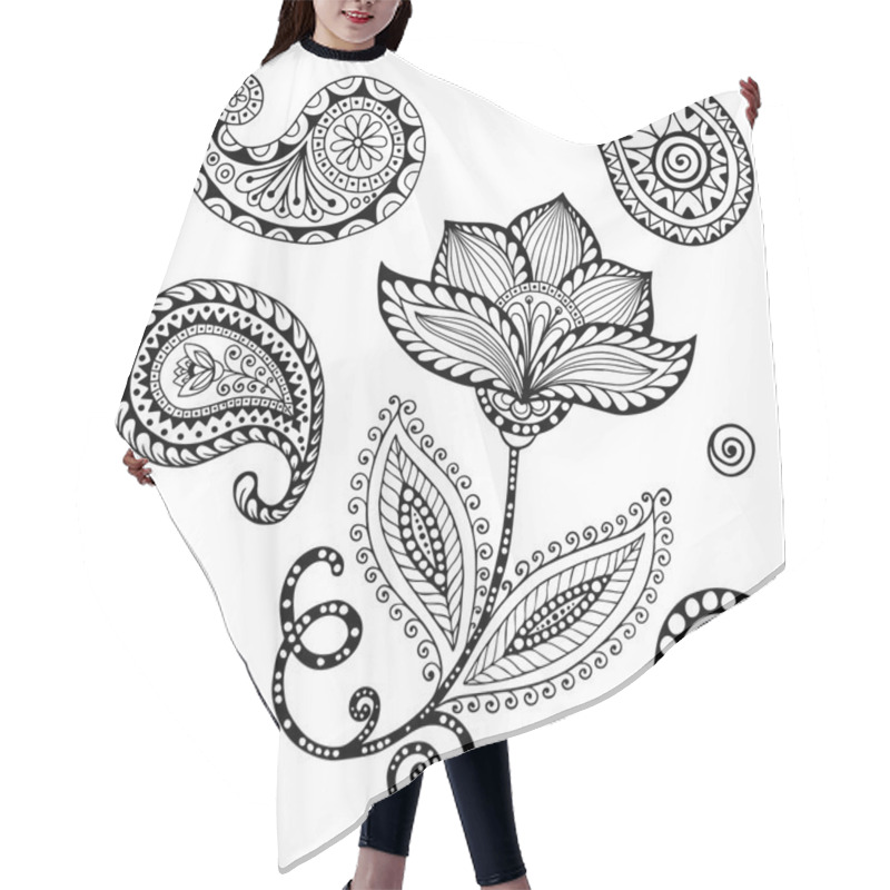 Personality  Henna Paisley Mehndi Doodles Abstract Floral Vector Illustration Design Element. Hair Cutting Cape