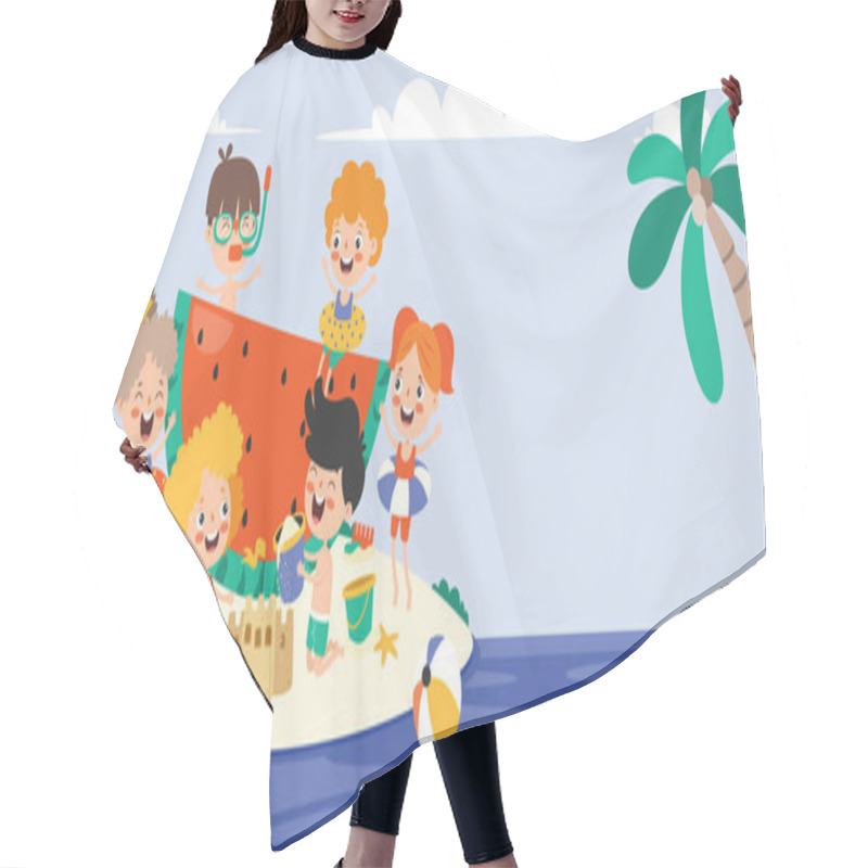 Personality  Flat Summer Banner With Cartoon Character Hair Cutting Cape