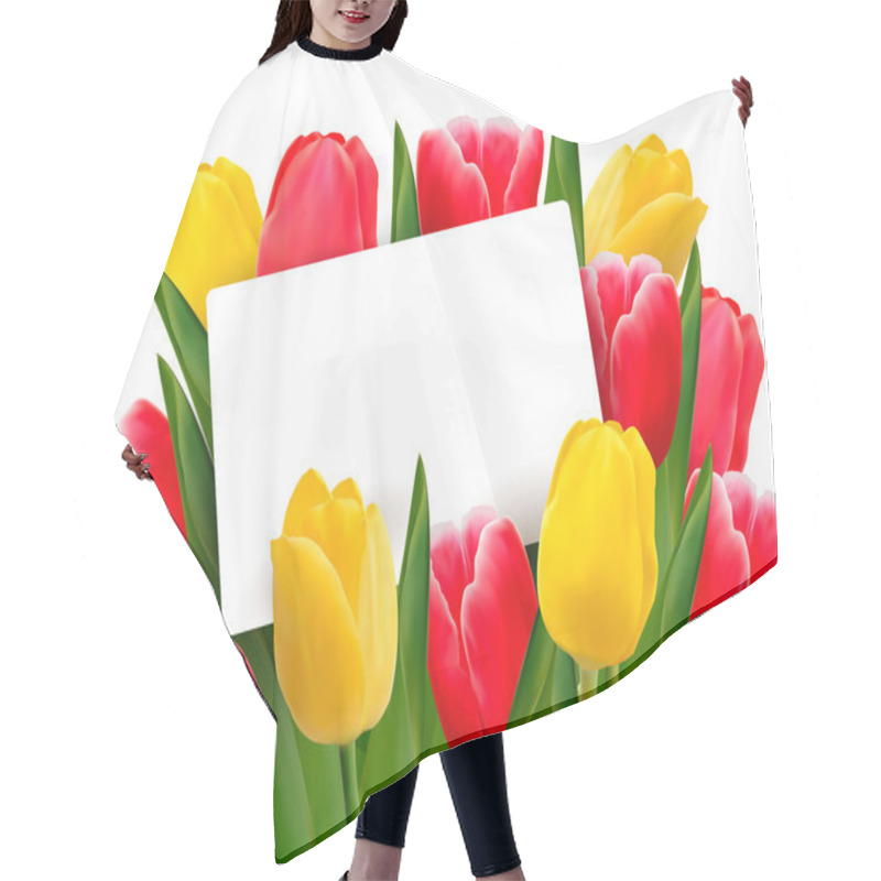 Personality  Red And Yellow Tulips And Blank Of Card. Hair Cutting Cape