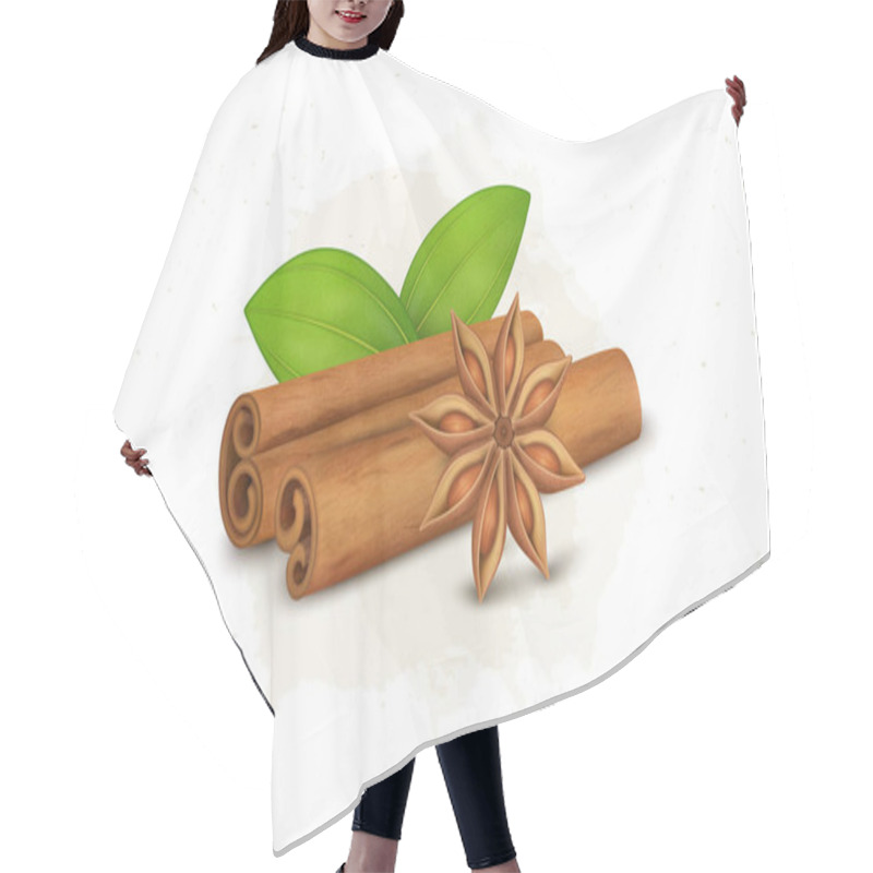 Personality  Cinnamon Sticks Vector Illustration With Green Leaves And Flower Hair Cutting Cape