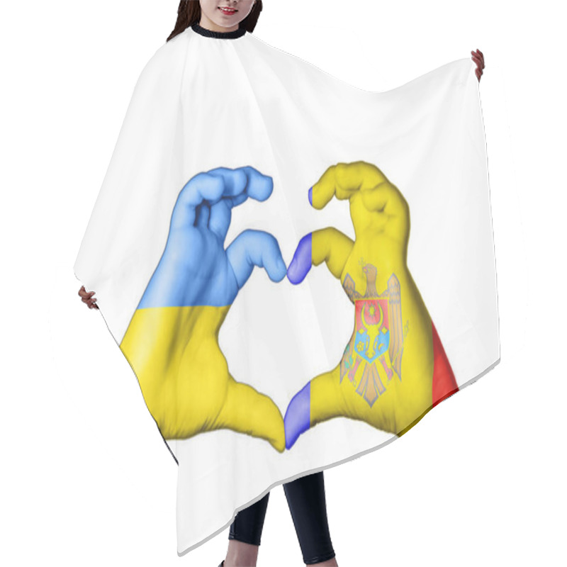 Personality  Moldova Ukraine Heart, Hand Gesture Making Heart, Pray For Ukraine Hair Cutting Cape