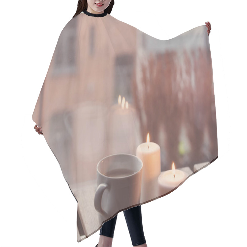 Personality  Cup Of Coffee And Candles Standing On Table Hair Cutting Cape