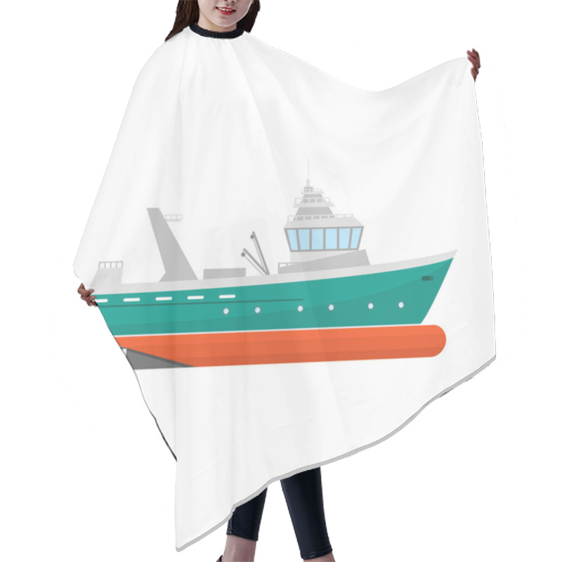 Personality  Cartoon Fishing Boat Icon On A White. Vector Hair Cutting Cape