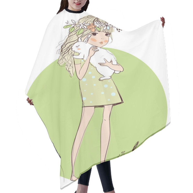 Personality  Cute Girl With White Rabbit Hair Cutting Cape