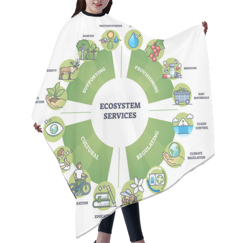 Personality  Ecosystem Services And Nature Based Ecological Solutions Outline Diagram. Labeled Educational Division With Provisioning, Regulating, Cultural And Supporting Planet Save Regulation Vector Illustration Hair Cutting Cape