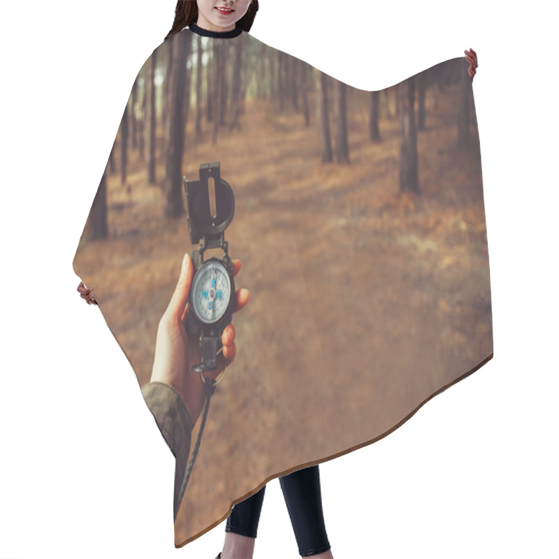 Personality  Woman Searching Direction With Compass Hair Cutting Cape