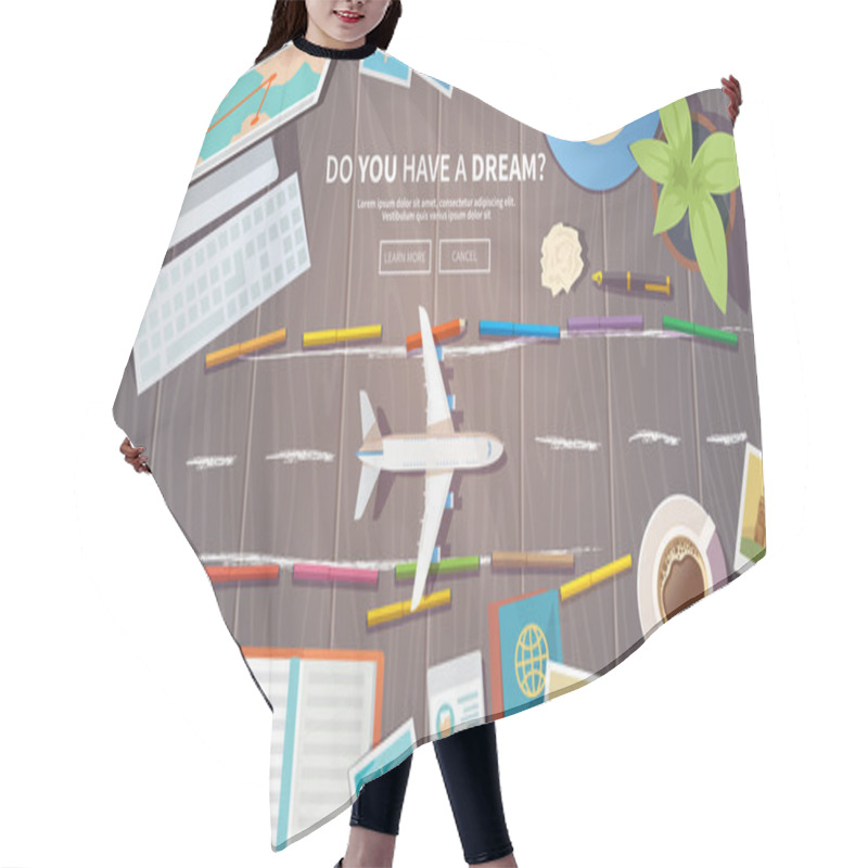 Personality  Travel Vector Banner. Runway Hair Cutting Cape