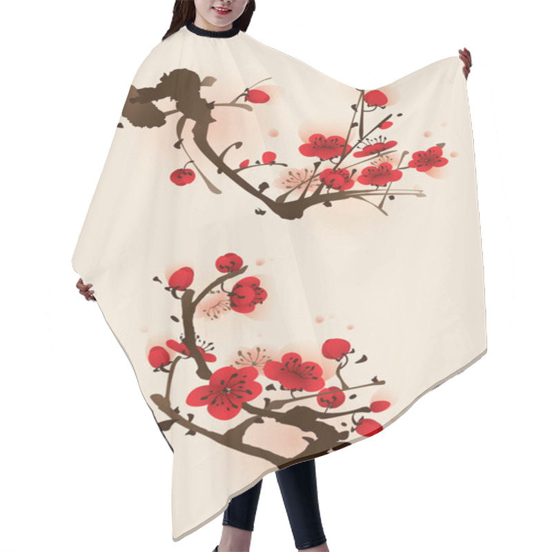 Personality  Blossoming Plum Branch Hair Cutting Cape