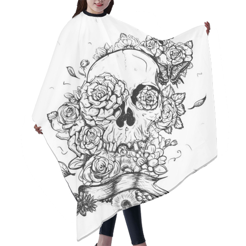 Personality  Skull And Flowers Vector Illustration Day Of The Dead Hair Cutting Cape