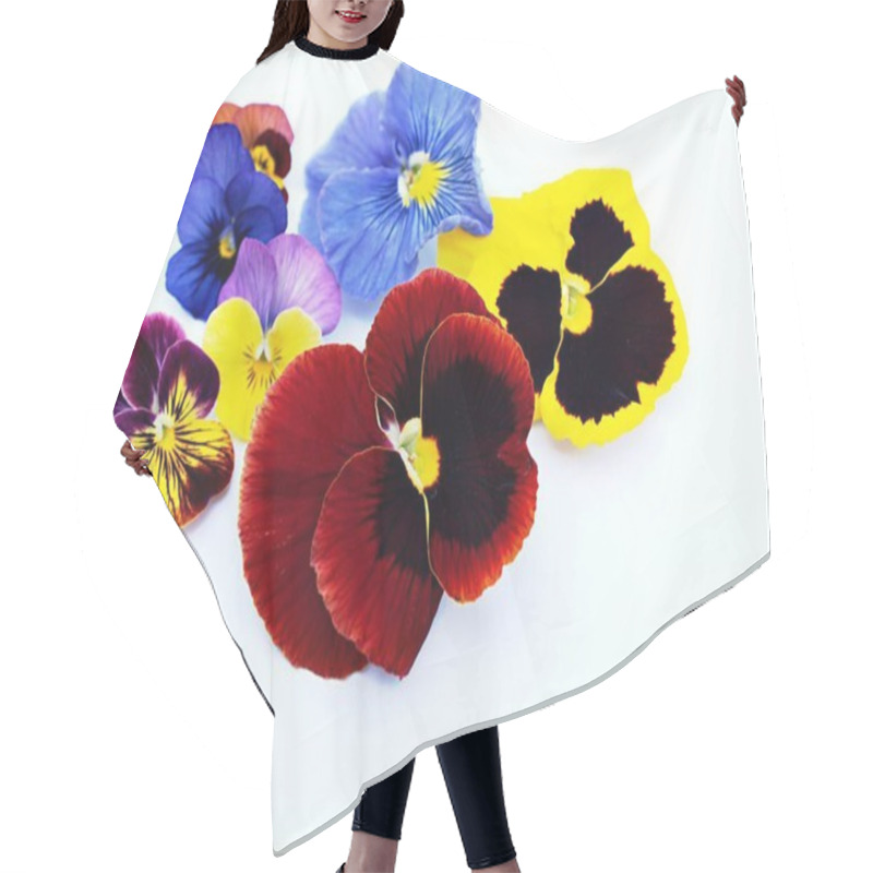 Personality  Colorful Pansy Flowers Isolated On White Background ,red Blue Yellow Orange Purple Violet Hair Cutting Cape