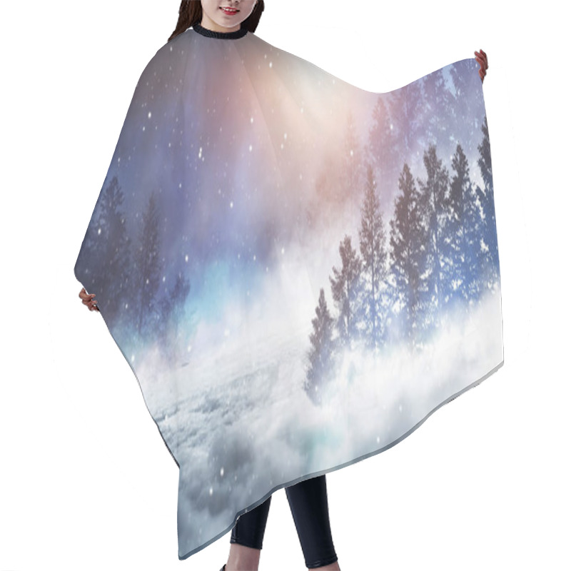 Personality  Dark Winter Forest Background At Night. Snow, Fog, Moonlight. Dark Neon Night Background In The Forest With Moonlight. Neon Figure In The Center. Night View, Magic. Hair Cutting Cape