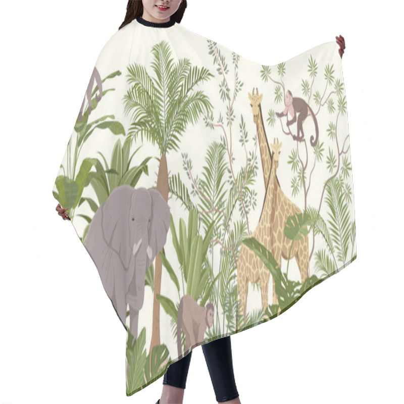 Personality  Jungle Animal Wallpaper With Tropical Vegetation Hair Cutting Cape