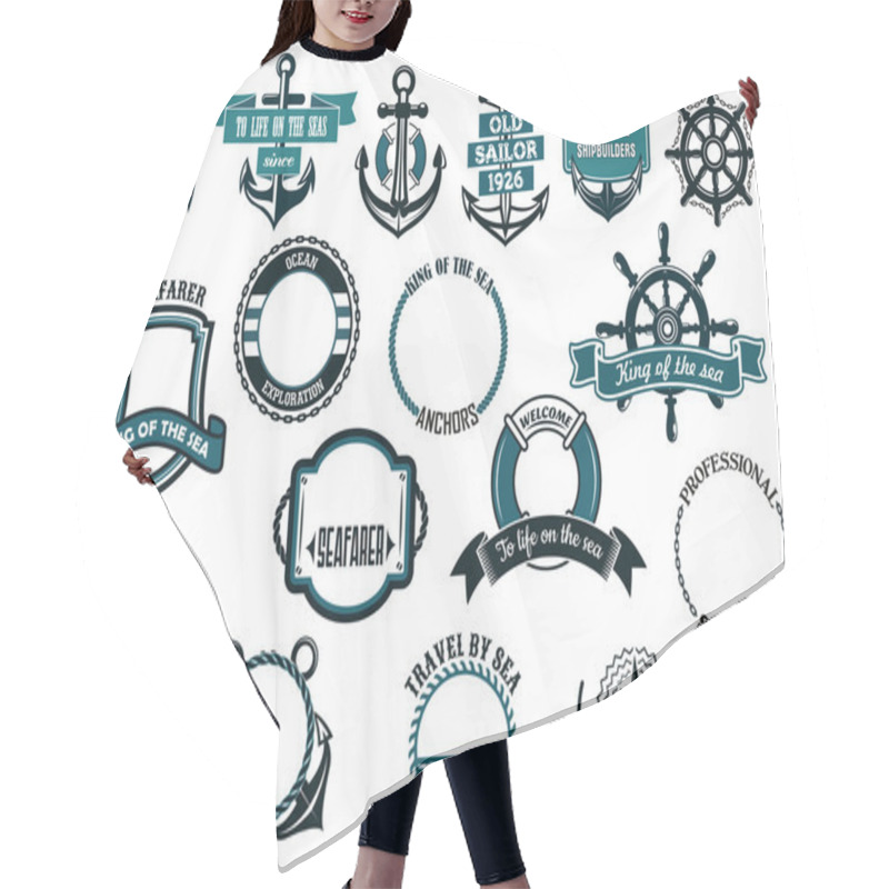 Personality  Set Of Nautical Or Marine Themed Icons And Frames Hair Cutting Cape