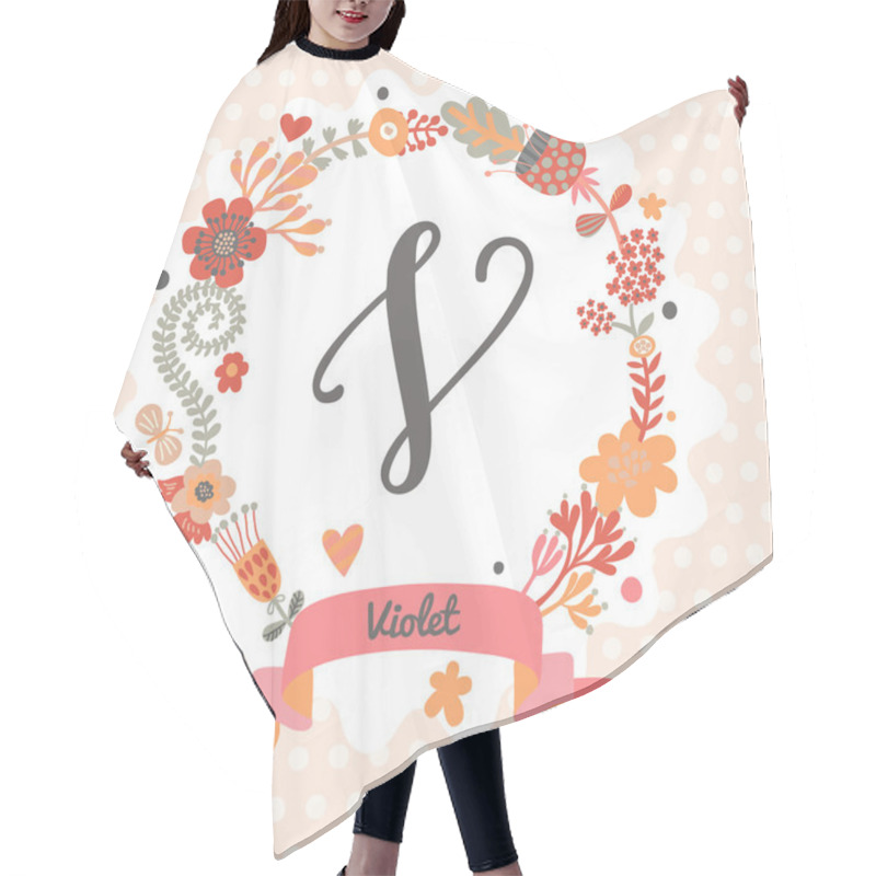 Personality  Floral Wreath With Letter V Hair Cutting Cape